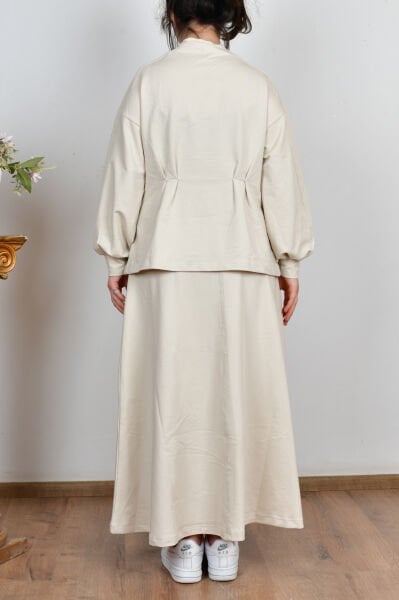 Allday B32039A0 Taş Kadın Yumuşak Dokulu Pile Detaylı Etekli Takım