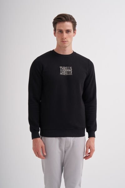 Cazador 24KCEEO05223 Siyah Erkek 3 İplik Logolu Bisiklet Yaka Sweat Tshirt