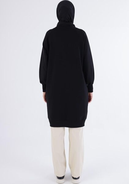 Allday 24OB52252AL0 Siyah Kadın Bisiklet Yaka Yazı İşleme Detaylı Tunik