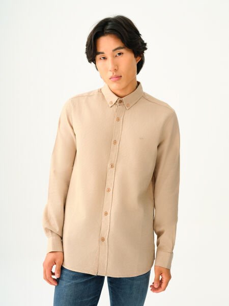 Loft 2030872 Bej Erkek Regular Fit Normal Yaka %100 Pamuk Keten Gömlek