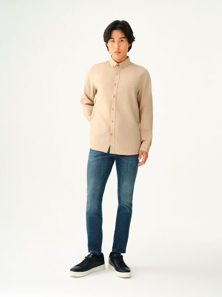 Loft 2030872 Bej Erkek Regular Fit Normal Yaka %100 Pamuk Keten Gömlek