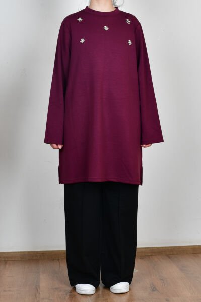 Allday B50310A9 Siyah Kadın  İnci İşlemeli Tunik