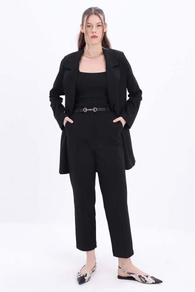 Allday 24DB77090AL9 Siyah Kadın Çok Cepli Pamuklu Büyük Beden Kumaş Pantolon