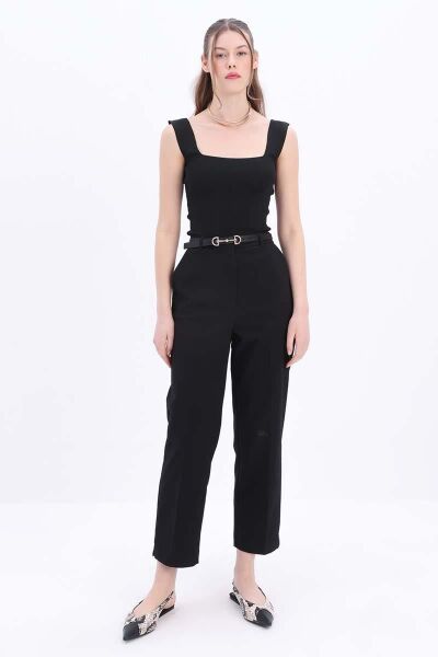 Allday 24DB77090AL9 Siyah Kadın Çok Cepli Pamuklu Büyük Beden Kumaş Pantolon