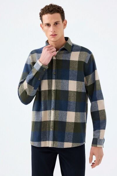 Loft LF2041438 Haki Erkek Relax Fit Uzun Kol Oduncu Gömlek