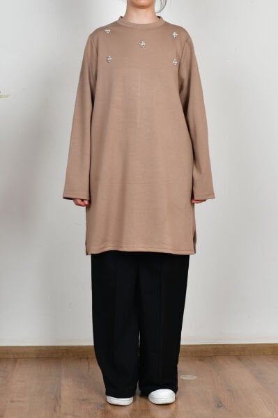 Allday B50310A9 Vizon Kadın  İnci İşlemeli Tunik