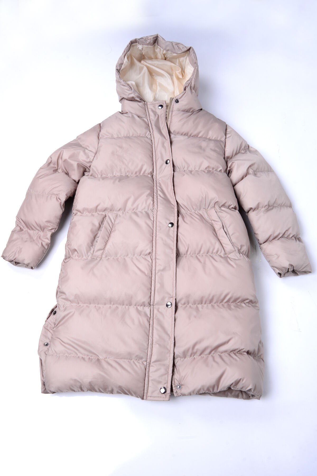 Hanece Kids 723276 9-13 Yaş Krem Çıtçıtlı Kız Çocuk Şişme Mont