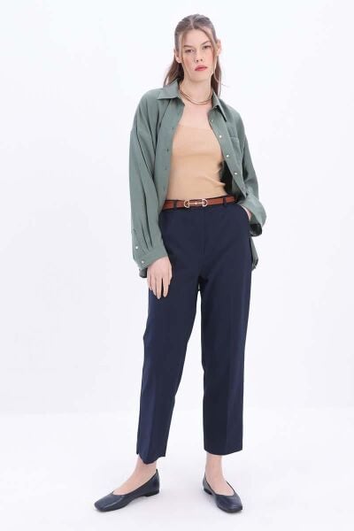 Allday 24DB77090AL9 Lacivert Kadın Çok Cepli Pamuklu Büyük Beden Kumaş Pantolon