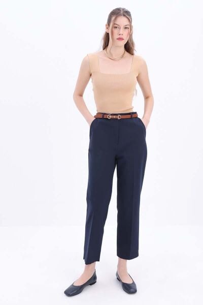 Allday 24DB77090AL9 Lacivert Kadın Çok Cepli Pamuklu Büyük Beden Kumaş Pantolon