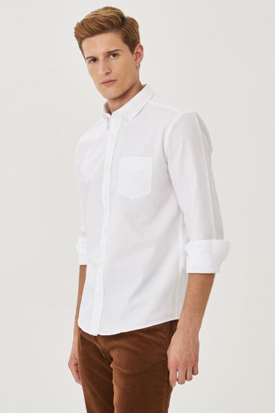 Wrangler W5A3BM989 Erkek Beyaz Uzun Kollu Gömlek