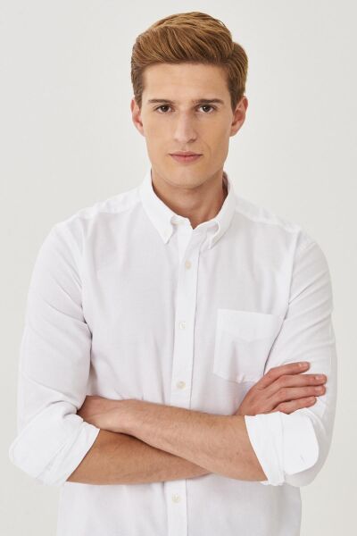 Wrangler W5A3BM989 Erkek Beyaz Uzun Kollu Gömlek