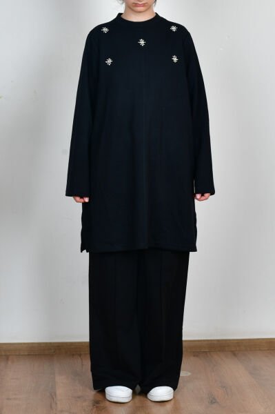 Allday B50310A9 Bordo Kadın  İnci İşlemeli Tunik