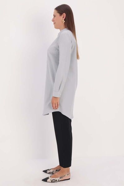 Allday BDX51007K Gri Kadın Gizli Düğme Detaylı Uzun Gömlek