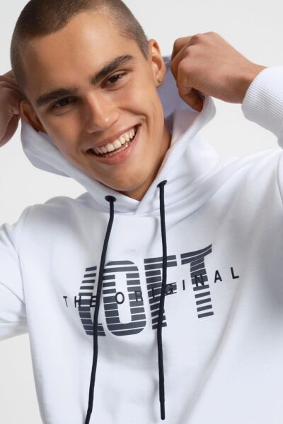 Loft 2034026 Beyaz Loft Baskılı Kapüşonlu Erkek Sweat