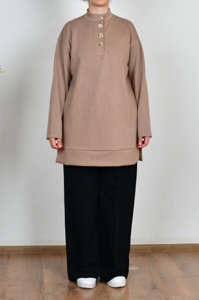 Allday B50291A0 Vizon Kadın Yumuşak Dokulu Gold Düğmeli Tunik