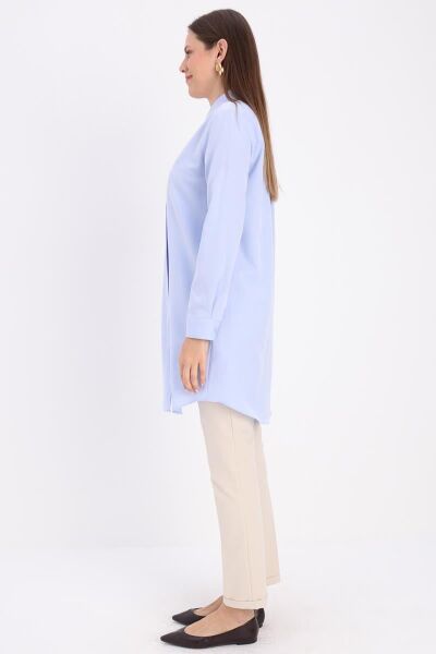 Allday BDX51007K Mavi Kadın Gizli Düğme Detaylı Uzun Gömlek