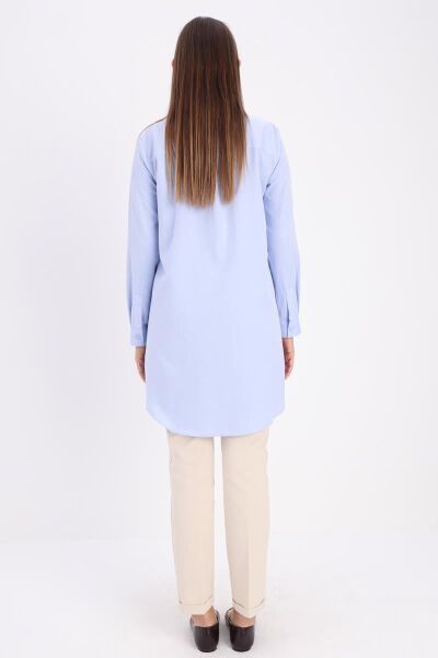 Allday BDX51007K Mavi Kadın Gizli Düğme Detaylı Uzun Gömlek