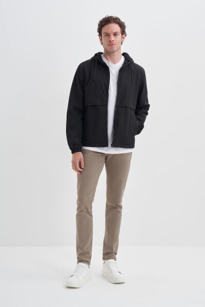 Cazador 24KCEED01011 Siyah Erkek Paraşüt Kumaşlı İçi Polar Kapüşonlu Yağmurluk
