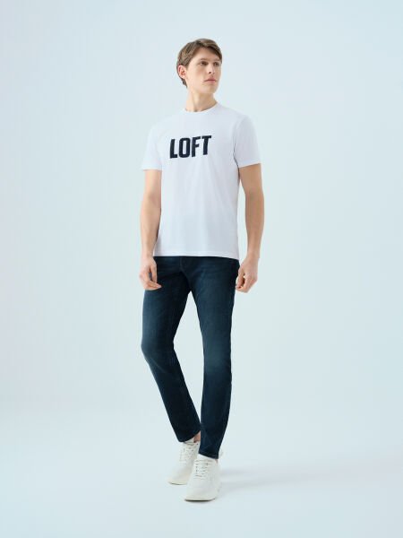 Loft 2038590 Beyaz Erkek Kabartmalı Loft Yazılı Bisiklet Yaka T-Shirt