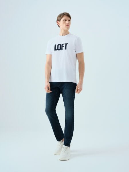Loft 2038590 Beyaz Erkek Kabartmalı Loft Yazılı Bisiklet Yaka T-Shirt