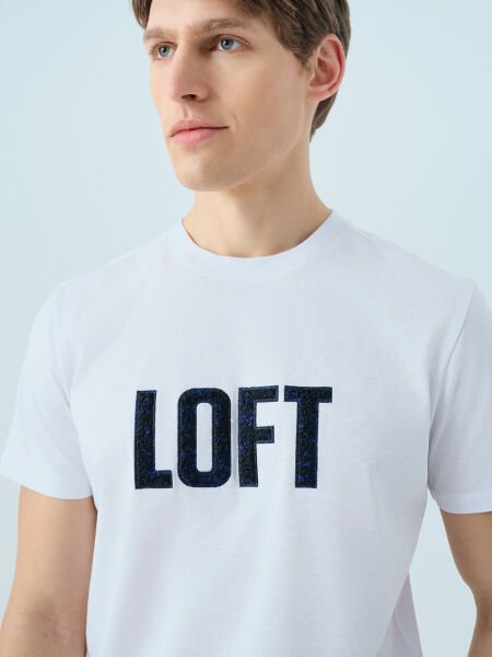Loft 2038590 Beyaz Erkek Kabartmalı Loft Yazılı Bisiklet Yaka T-Shirt