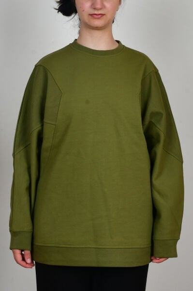 Allday W52311A0 Yağ yeşili Kadın Oversize İnterlok Sweat