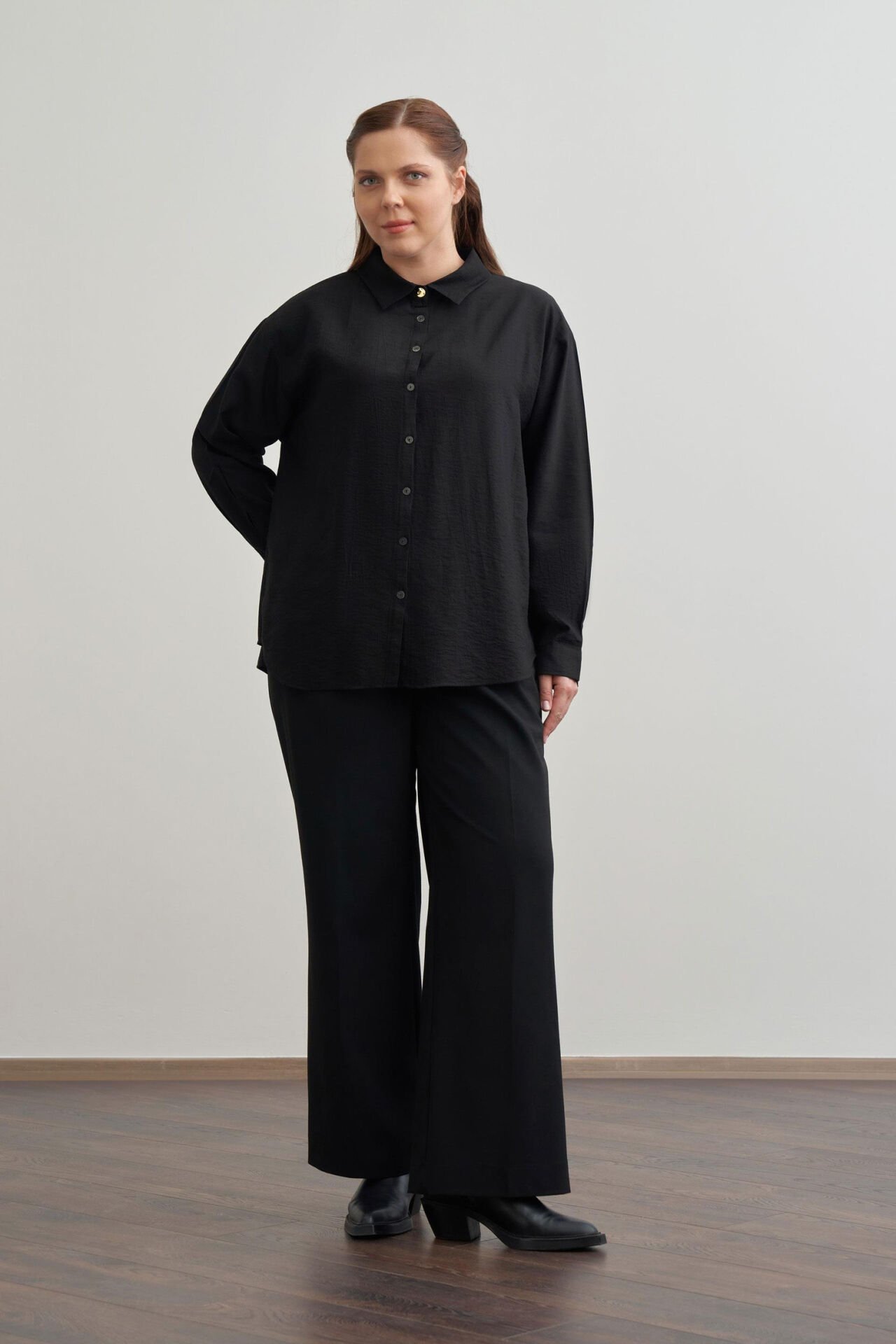 Allday 25DX51295AL9 Siyah Kadın Boydan Düğmeli Geniş Kesim Gömlek