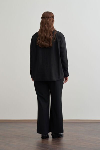 Allday 25DX51295AL9 Siyah Kadın Boydan Düğmeli Geniş Kesim Gömlek