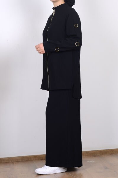 Armine 25YT654 Siyah Kadın Kolları Halka Detaylı Pantolonlu İkili Takım