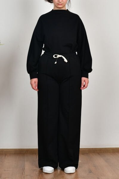 Allday BOB73028AL0 Siyah Kadın Yumuşak Dokulu Bol Paça Eşofman Altı