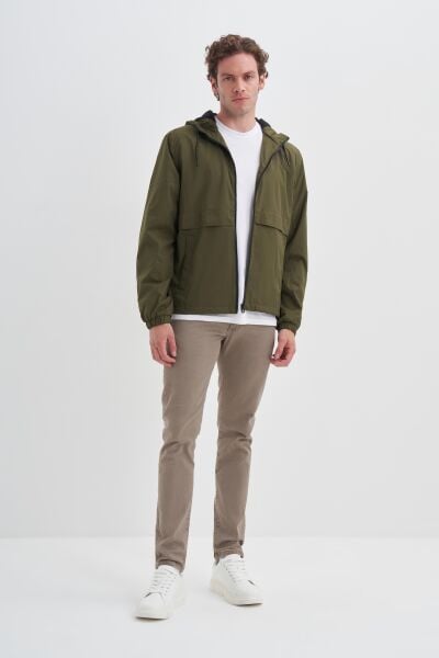 Cazador 24KCEED01011 Haki Erkek Paraşüt Kumaşlı İçi Polar Kapüşonlu Yağmurluk