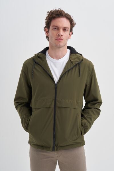 Cazador 24KCEED01011 Haki Erkek Paraşüt Kumaşlı İçi Polar Kapüşonlu Yağmurluk