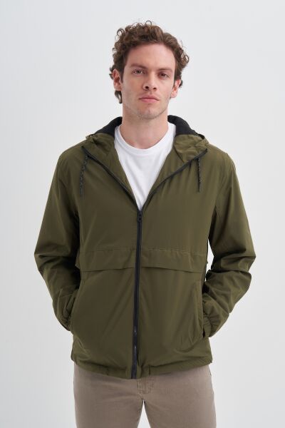 Cazador 24KCEED01011 Haki Erkek Paraşüt Kumaşlı İçi Polar Kapüşonlu Yağmurluk