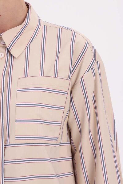 Allday 25DX51300AL0 Vizon-Lacivert Kadın Tek Cep Detaylı Boydan Düğmeli Gömlek