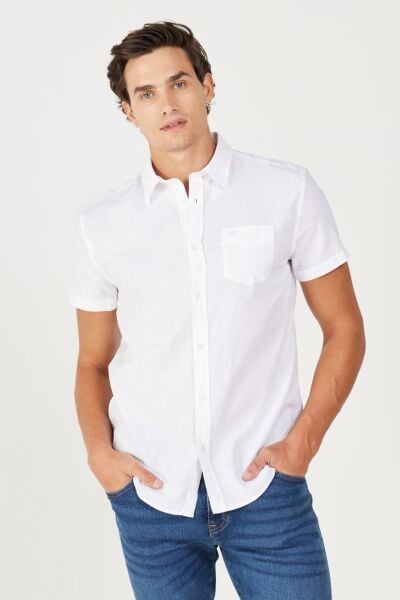 Wrangler W5J7LO989 Beyaz  Erkek Regular Fit Normal Kesim Kısa Kollu Gömlek