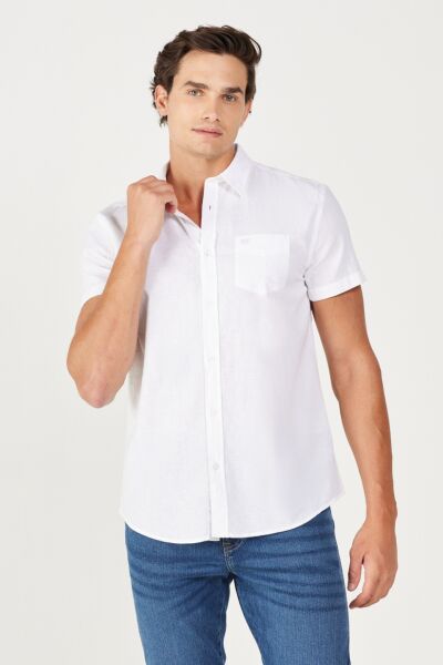 Wrangler W5J7LO989 Beyaz  Erkek Regular Fit Normal Kesim Kısa Kollu Gömlek