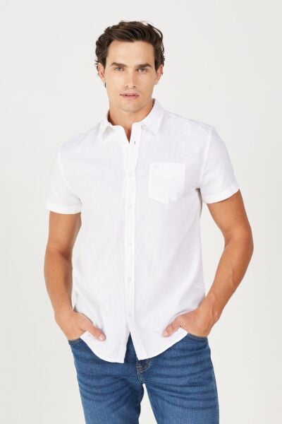 Wrangler W5J7LO989 Beyaz  Erkek Regular Fit Normal Kesim Kısa Kollu Gömlek