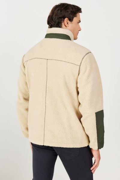 Wrangler W232218104 Ekru Erkek Boydan Fermuarlı İç Yün Kaplamalı Dıştan Çok Cepli Sperha Polar Ceket