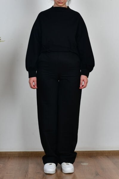 Allday B77140A0 Siyah Kadın Dökümlü İnterlok Ofis Pantolon