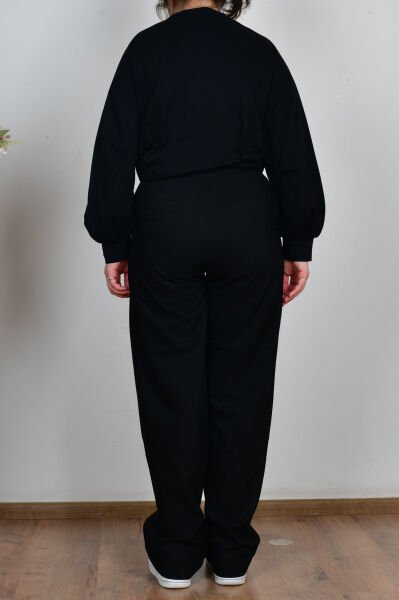 Allday B77140A0 Siyah Kadın Dökümlü İnterlok Ofis Pantolon