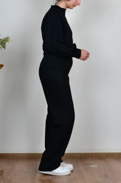 Allday B77140A0 Siyah Kadın Dökümlü İnterlok Ofis Pantolon