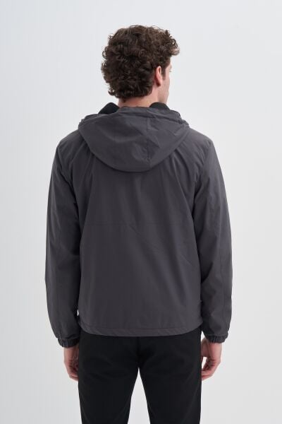 Cazador 24KCEED01011 Antrasit Erkek Paraşüt Kumaşlı İçi Polar Kapüşonlu Yağmurluk