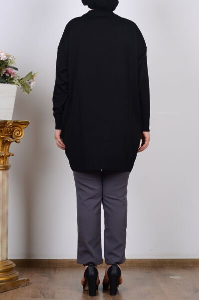 Armine 25YTD4110 Siyah Kadın Beyaz Leopar Detaylı Balıkçı Yaka Triko Tunik