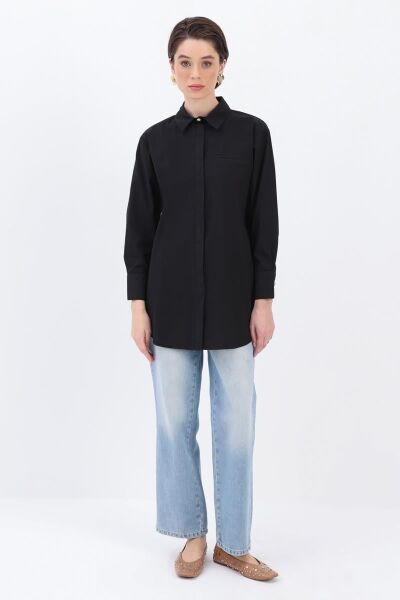 Allday 25DX51290AL0 Siyah Kadın Gizli Cepli Ve Gizli Düğme Detaylı Gömlek