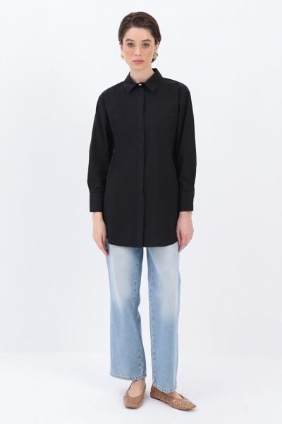 Allday 25DX51290AL0 Siyah Kadın Gizli Cepli Ve Gizli Düğme Detaylı Gömlek