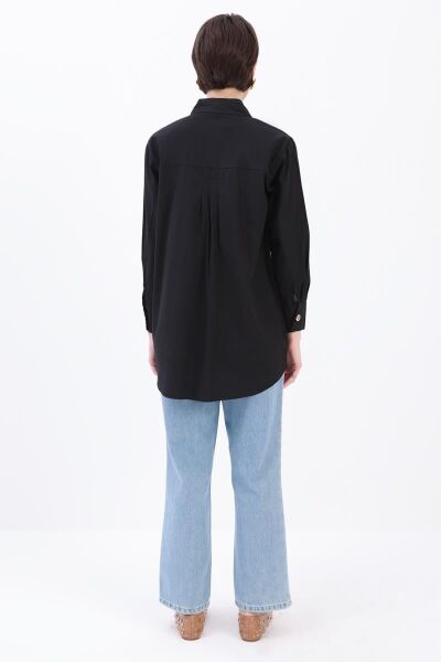 Allday 25DX51290AL0 Siyah Kadın Gizli Cepli Ve Gizli Düğme Detaylı Gömlek