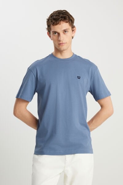 Wrangler MW7NM203877223 Mavi Erkek Relax Fit Bisiklet Yaka T-shirt