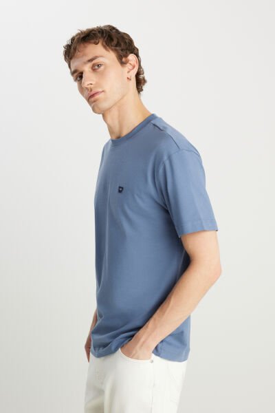 Wrangler MW7NM203877223 Mavi Erkek Relax Fit Bisiklet Yaka T-shirt