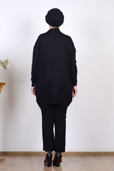 Armine 25YTD4109 Siyah Kadın Beyaz Leopar Desenli Yarım Balıkçı Yaka Triko Tunik