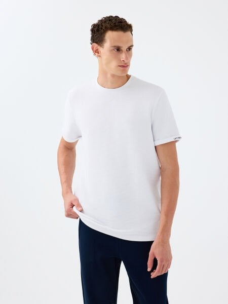 Loft 2039564 Beyaz ErkekTaktik Kollu Regular Fit Bisiklet Yaka T-Shirt